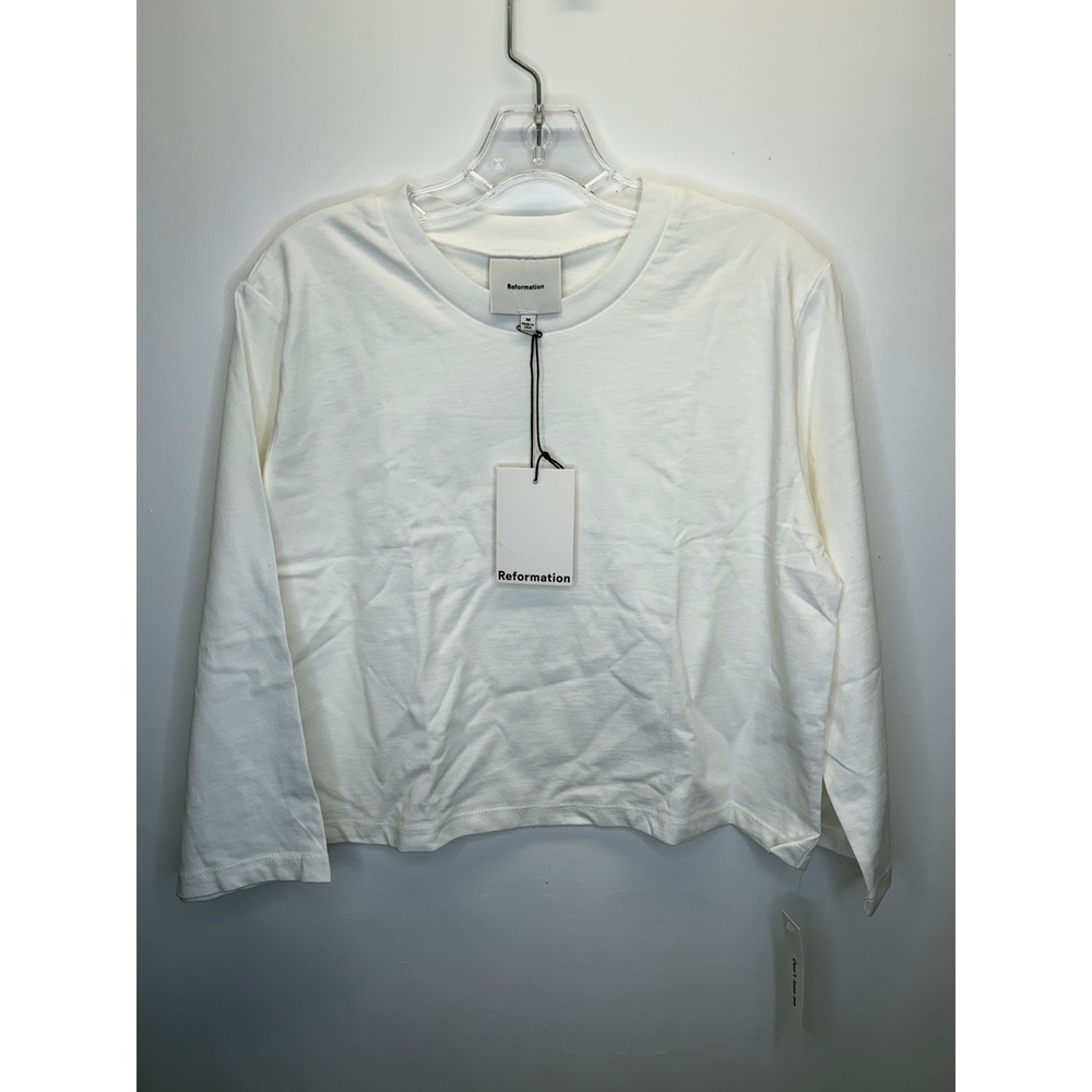 Reformation Lewis Tee Women M White Long Sleeve Organic Cotton Crop Top